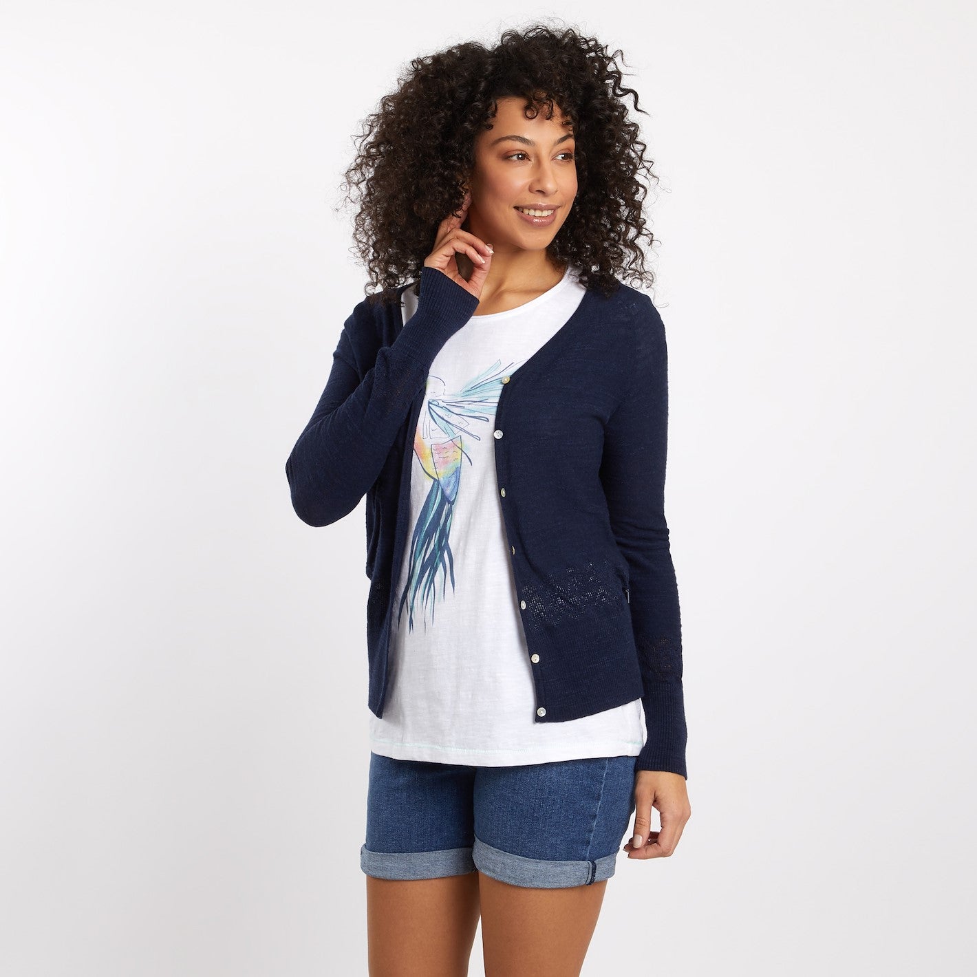 Curran Plain Cotton Cardigan Dark Denim