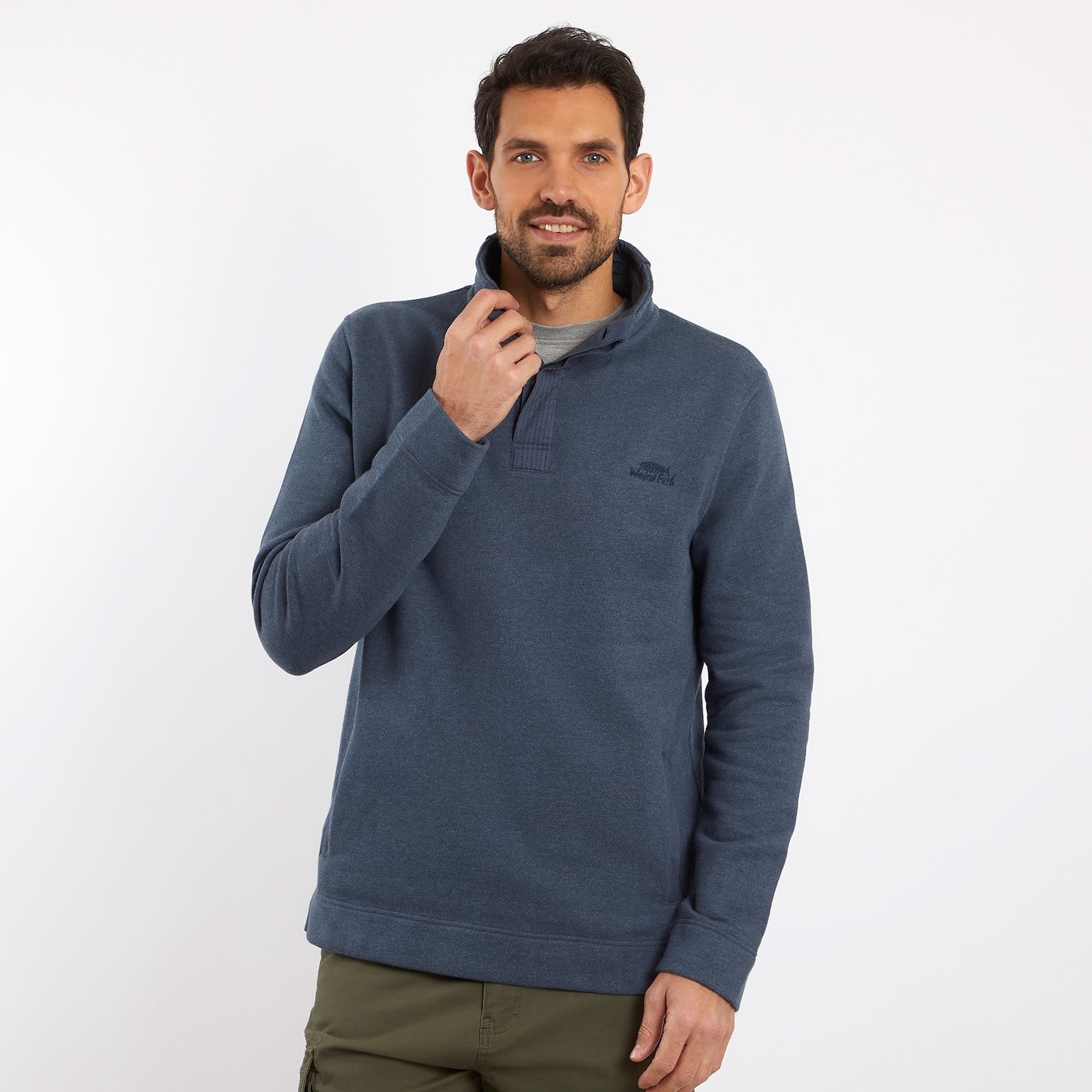 Folk Button Neck Sweatshirt Navy